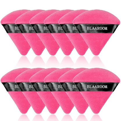 BLAAROOM 12 Pieces Powder Puff Face Makeup Puff Triangle Powder Puffs for Loose Powder Wet Dry Powder Soft Cosmetic Foundation Sponges Wedge Shape Beauty Makeup Tools - Rose Red