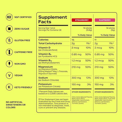 MAGNA Electrolytes Powder Drink Mix for Hydration, Energy & Focus Support with Magnesium L Threonate, Sodium, Potassium, Vitamin D, B6 & B12, Sugar Free, Summer Berries Flavor, 28 Servings