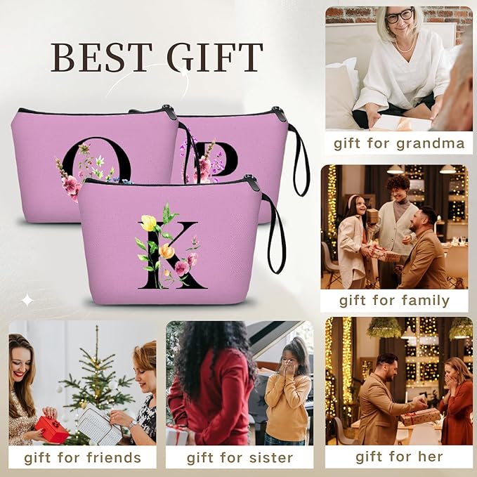 Birthday Thank You Appreciation Monogrammed Gifts for Mom Aunt Teacher Sister Friend Coworkers Bride Bridesmaid Makeup Cosmetic Bag with Mirror Mothers Day Christmas Graduation K