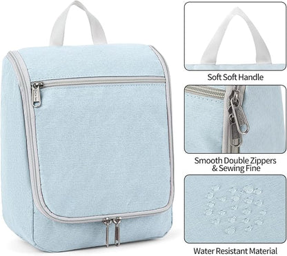 Della Gao Travel Toiletry Bag, Hanging Toiletry Bag for Men and Women, Water-resistant Makeup Bag Cosmetic Toiletries Organizer, Bathroom Bag, Sturdy Nylon, Light Blue