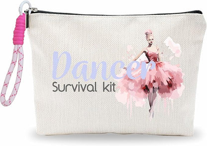 Funny Make Up Bag For Woman, Cosmetic Bag With Hand Strap - Dancer Survival Kit - Lined Toiletry Bag - Watercolor Pouch, Girl Organizer With Zipper, Women Essentials & Accessories - B07