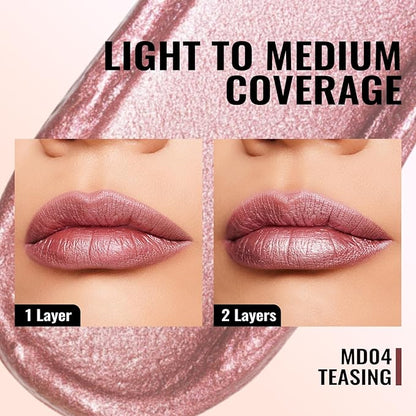 Oulac Pink Metallic Lipstick for Women, Rose Pink Lip Gloss, Lip & Eye 2 IN 1 Lip Makeup, Long Lasting Waterproof, High Impact Lip Color, Oil-Based Formula, Transfer Proof, Vegan MD04