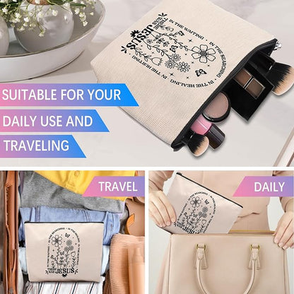 Boho Floral Christian Makeup Bag, Christian Gifts for Women, Bible Stuff Prayer Supplies, There Was Jesus Cosmetic Bag Pouch