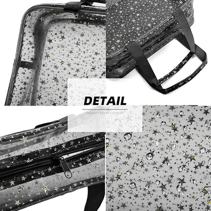 Yaopeing 2Pcs PVC Clear Makeup Bag Organizer for Women,Star Transparent Cosmetic Case Travel Toiletry Pouch with Zipper,Large Make Up Purse for Daily Accessory,Black