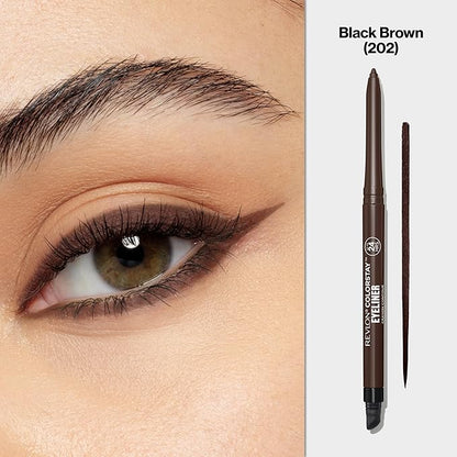 Revlon ColorStay Pencil Waterproof Eyeliner, Smudge-Proof, Eye Makeup with Built-In Sharpener, Stocking Stuffer for Women, 202 Black Brown, 2 pack