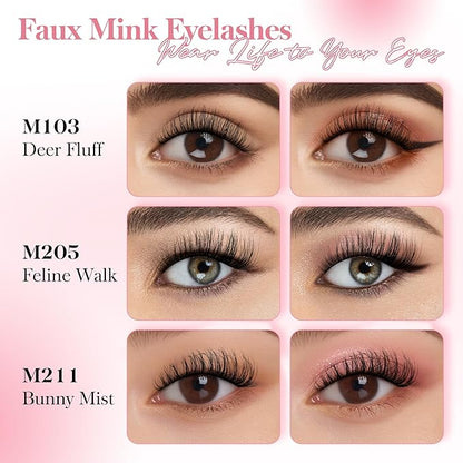 Bepholan False Eyelashes 3D Faux Mink Lashes Natural Look Super Fluffy Eyelashes Volume Strip Eyelashes, Cat Eye Lashes Lightweight Fake Eyelashes Easy to Apply 3 Pairs（M101）