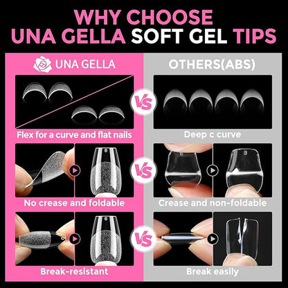 UNA GELLA Gel Nail Tips Coffin Short: 330PCS Pre-Etched Clear Coffin Acrylic Nail Tips Stronger for Press On Nails Salon, 15 Sizes Nail Extensions