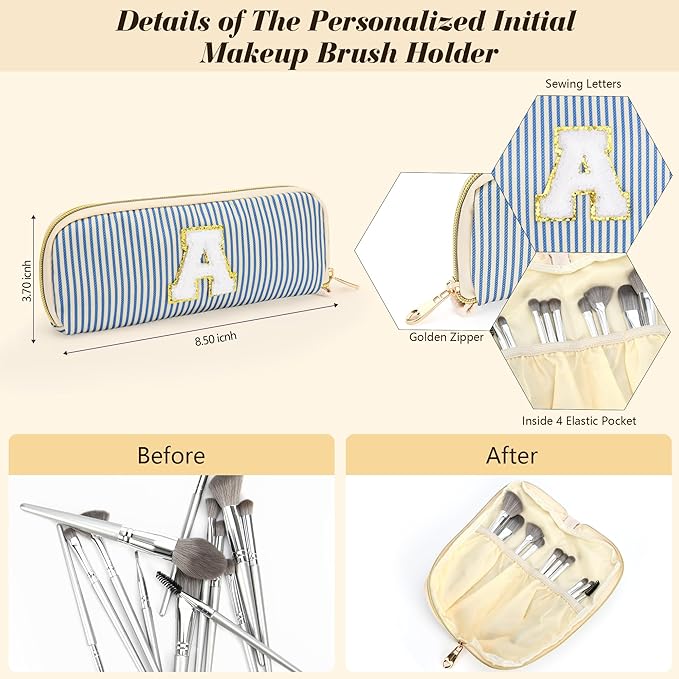 Travel Makeup Bag Christmas Gifts for Women Girl Teens, Personalized Initial Makeup Bag for Cute Teen Girls, Preppy Stuff Toiletry Bag Cosmetic Bag, Teen Girls Gift Trendy Stuff, Letter U