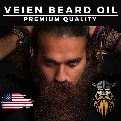 Veien Beard Oil for Men Premium All-Natural 2floz Made in USA for Thicker Darker Fuller Growth Moisturizes Conditions Softens Strengthens Smooths Frizz Hydrates for All Hair & Skin Types Reduces Itch