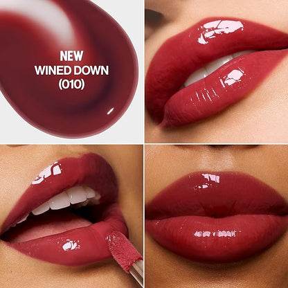 REVLON Super Lustrous Glimmer Lip Oil, Moisturizing & Tinted, Shiny Finish, Made with Plant-Based Squalane, 010 Wined Down, 0.13 fl oz