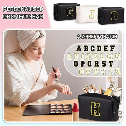 TOPEAST Preppy Stuff Cute Makeup Bag Small Cosmetic Bag Travel Toiletry Bag, Personalized Birthday Wedding Gifts for Mom Teacher Friends Bridesmaids, Preppy Travel Stuff for Girls (Black N)