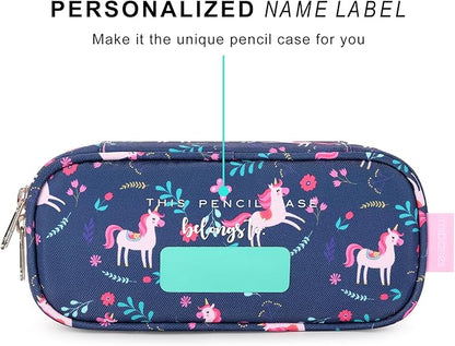 mibasies Girls Pencil Case for Kids, Multi-Slot Pencil Pouch, Unicorn Flower