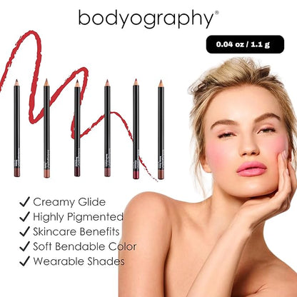 Bodyography Timber Lip Pencil | Lip Liner Pencil with Coconut Oil, Vitamin E & C | Long-Lasting, Matte Liner for Definition & Color | Makeup Essential for Smooth Lip Contour
