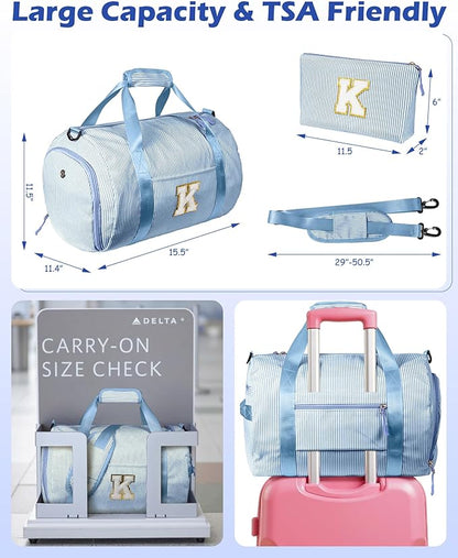 10 Year Old Girl Birthday Gifts, Girls Travel Duffle Bag, Kids Initial Overnight Bags with Shoe Compartment, Customized Weekender Bag with Makeup Pouch, Preppy Stuff for Teen (Letter C)