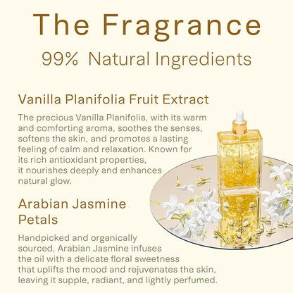 SAFA Vanillé Oil - Organic Oil for Face, Body, Hair, Nails & Aromatherapy | Vanilla Extract & Jasmine Petals - Essential Oil for Diffusers | After Shower Body Oil | Skin Moisturiser (4 Fl Oz)