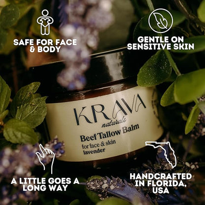 Beef Tallow for Skin, Beef Tallow for Face, Whipped Tallow Balm, Beef Tallow Moisturizer - Tallow Face Moisturizer, Tallow Cream | 100% Grass Fed, Lavender, 2 oz