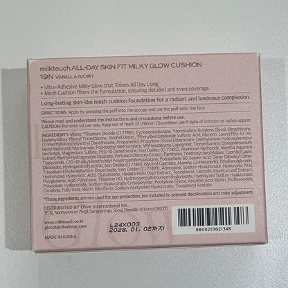 milktouch Cushion Foundation, 24H Flawless Skin, Radiant Shine, No Oxidation, Long-Lasting, Non-Creasing, 60% Hydrating Skincare Infused Korean, Stocking Stuffers, Christmas Gifts (19N Vanilla Ivory)
