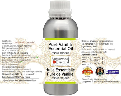 Greenwood Essential Pure Vanilla Essential Oil (Vanilla planifolia) Steam Distilled 630ml (21.3 oz)