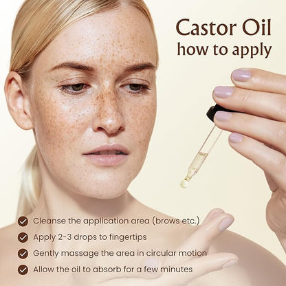 BodyJ4You Organic Castor Oil - 100% Pure Natural Cold Pressed USDA Certified Organic - Hexane Free Unrefined Non GMO - Lashes & Eyebrow Kit Mascara Tube Brush Wand Hydrating Oil - Glass Bottle 2oz