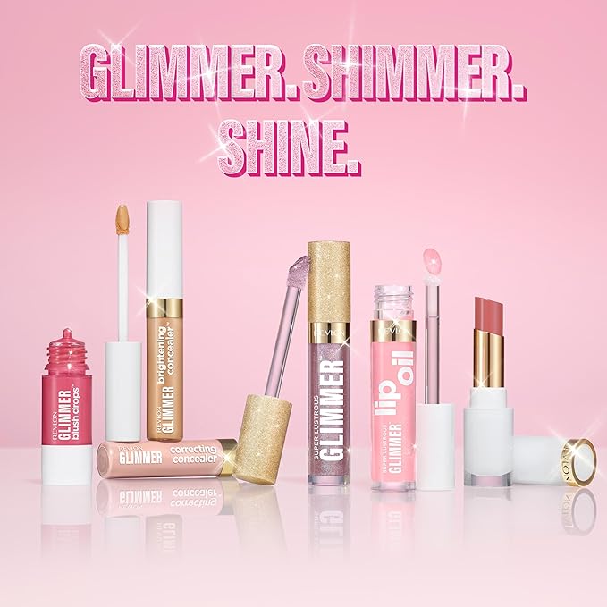 REVLON Super Lustrous Glimmer Lip Oil, Moisturizing & Tinted, Shiny Finish, Made with Plant-Based Squalane, 001 Candy Hearts, 0.13 fl oz