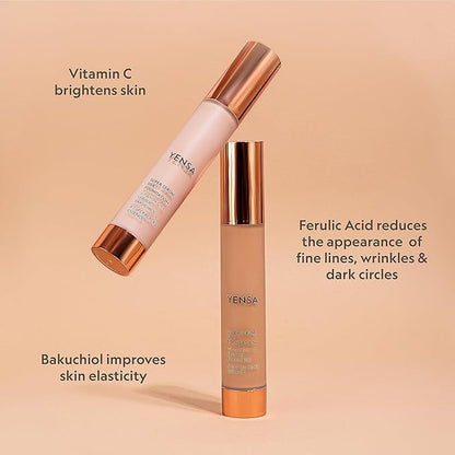 YENSA Serum Foundation Makeup - Super Silk Full Coverage Foundation Enriched with Peptides, Vitamin C & Ferulic Acid to Help Reduce Fine Lines, Wrinkles & Dark Circles - Medium 3 (1 oz)