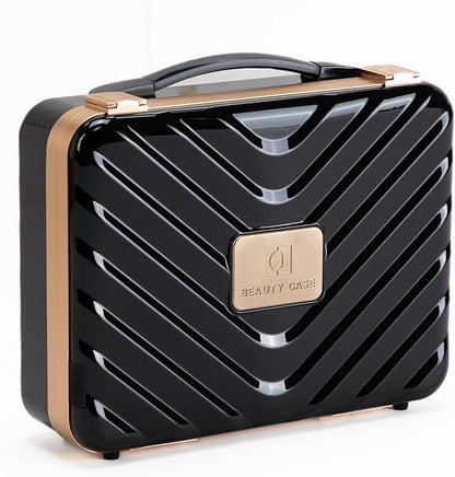 Makeup Case with LED Lighted Mirror, 11.5''x 8.7'' Portable Travel Makeup Organizer, Toiletry Storage Makeup Bag Gift for Lady, DIY Dividers Makeup Box with 5X Magnifying Mirror (Black)