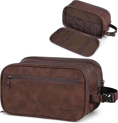 PAVILIA Toiletry Bag for Men, Travel Pouch Essentials Shaving Dopp Kit, Travel Bag Toiletries Organizer Case, Cosmetic Make Up Accessory, Water Resistant