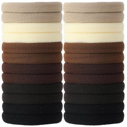 120Pcs Large Brown Nylon Hair Ties for Thick Curly Hair No Damage, Big Soft Cloth Hair Elastic Bands & Seamless Stretchy Fabric Ponytail Holders for Women Girls, Perfect for Updos & Braids