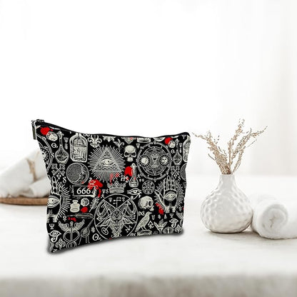 Nogrit Gothic Black Makeup Bag, Halloween Gifts for Women, Retro Small Cosmetic Bag for Purse, PU