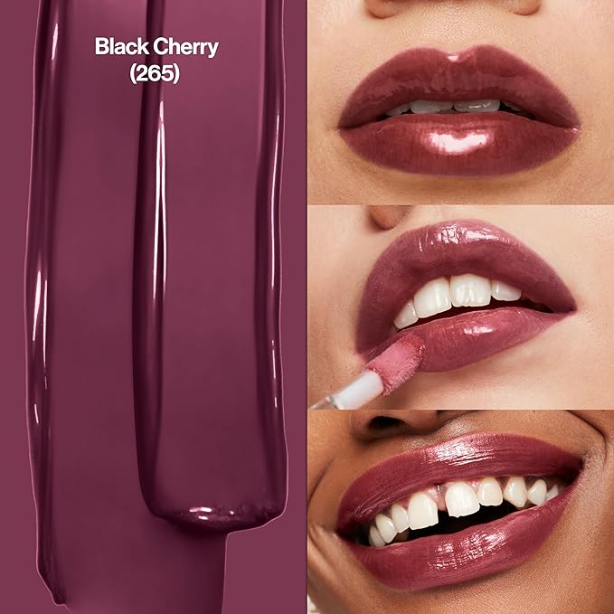 Revlon Super Lustrous Lip Gloss, Non-Sticky, Hydrating, High Shine Finish, 265 Black Cherry, 0.13 oz