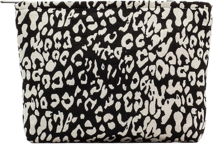 Makeup Bags for Purse Zipper Cosmetic Pouch Large Travel Canvas Make Up Organizer Tool Pouch for Women and Girls,Leopard Black