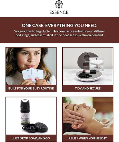 Essence Pearl Travel Case - Wearable Aromatherapy Kit with Nasal Diffuser Rings, Soaking Bay, and 5mL Essential Oil – Portable Wellness Gift Set for On?The?Go Self Care