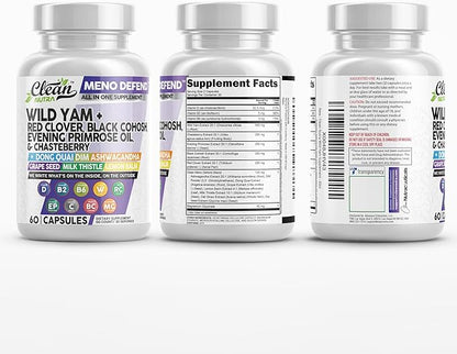 Clean Nutra Wild Yam Root Capsules with Red Clover Black Cohosh Evening Primrose Oil Chasteberry Dong Quai DIM Ashwagandha Grape Seed Extract Milk Thistle Lemon Balm and more Hormone Balance For Women