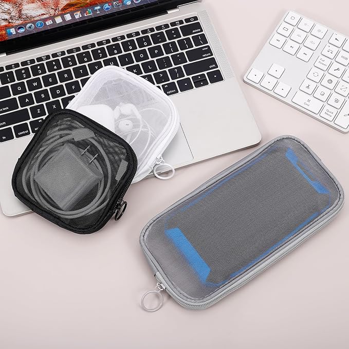 4 Pieces Mini Zipper Nylon Mesh Pouch, Mesh Cosmetic Bags Makeup Bags, Multipurpose Travel Toiletry Bags for Office Supplies and Travel Accessories (White, S)