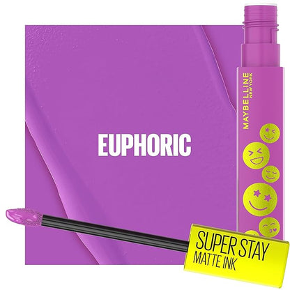 Maybelline Super Stay Matte Ink Liquid Lip Color, Moodmakers Lipstick Collection, Long Lasting, Transfer Proof Lip Makeup, Euphoric, 1 Count