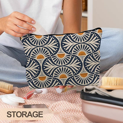 Boho Gifts for Women, Boho Orange Sunset Leaf Aesthetic Makeup Bag, Boho Makeup Bag for Women, Vintage Boho Sunrise Sunset Cosmetic Bags Toiletry Bag, Boho Beach Bag(PU)