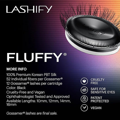 Lashify Fluffy 16mm Gossamer DIY Eyelash Extensions Refill, Chocolate Color, Easy False Lashes To Add Fullness and Dimension