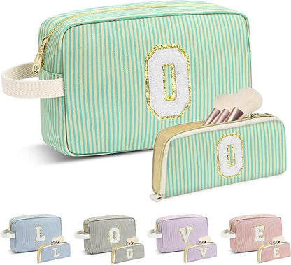 Travel Makeup Bag Christmas Gifts for Women Girl Teens, Personalized Initial Makeup Bag for Cute Teen Girls, Preppy Stuff Toiletry Bag Cosmetic Bag, Teen Girls Gift Trendy Stuff, Letter O