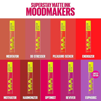 Maybelline Super Stay Matte Ink Liquid Lip Color, Moodmakers Lipstick Collection, Long Lasting, Transfer Proof Lip Makeup, Euphoric, 1 Count