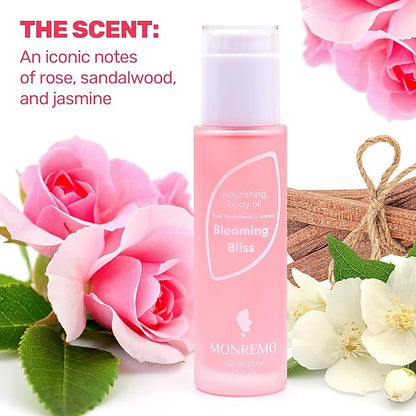 Nourishing Body Oil | Hydrating Squalane, Sweet Almond, Rose, Sandalwood & Jasmine Extracts, Apricot Kernel, Safflower & Castor Oils, Fast-Absorbing Moisturizer for Dry Skin, After Shower Care