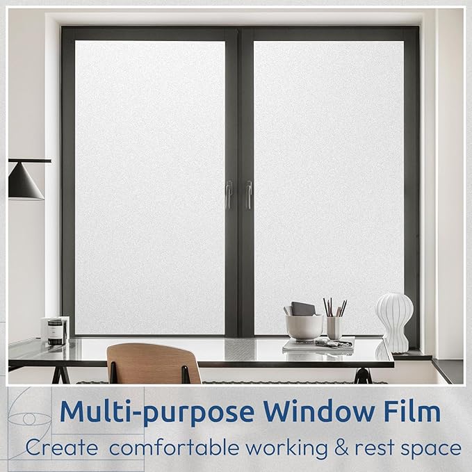 rabbitgoo Window Privacy Film, Non-Adhesive Frosted Glass Window Film for Bathroom, Static Cling Heat Blocking Stickers for Home Indoor Opaque Frosting Coverings House Tint, Matte White 35.4" x 196.8"