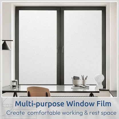 rabbitgoo Window Privacy Film, Non-Adhesive Frosted Glass Window Film for Bathroom, Static Cling Heat Blocking Stickers for Home Indoor Opaque Frosting Coverings House Tint, Matte White 35.4" x 157"