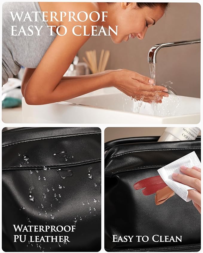 Monogrammed Gift for Women Girls, Initial Makeup Bag, Personalized Double Layer Cosmetic Bag with Makeup Brush Organizer, Large Capacity PU Leather Travel Toiletry Bag, Sister Gifts