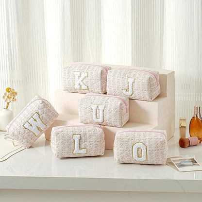 JOVAKIT Makeup Bag Cosmetic Bags for Women, Christmas Gifts for Girls Age 6-18, Alphabet Pink Floral Coquette Zipper Travel Makeup Pouch, Organizer Case Trendy Stuff (Pink Floral C)