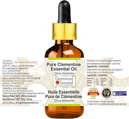 Greenwood Essential Pure Clementine Essential Oil (Citrus Clementina) with Glass Dropper Steam Distilled 50ml (1.69 oz)