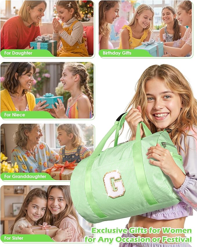 Birthday Gift for Her, Girls Travel Duffle Bag, Kids Initial Overnight Bags with Shoe Compartment, Personalized Weekend Bag with Makeup Pouch, Dorm Room Essentials (Letter R)