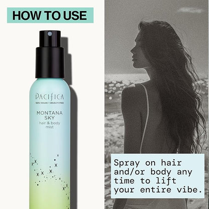 Pacifica Hair Mist Perfume & Full Body Spray for Women - Montana Sky Body Mist Fragrance w/Cedarwood, Elderflower, Black Pepper, Sage & Sandalwood Clean Beauty Alcohol-Free, Vegan & Cruelty-Free 5 oz