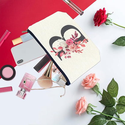Initial A-Z Personalized Floral Makeup Bag, Monogrammed Birthday Gifts for Women Mom, Mothers Day Christmas Gift Ideas for Best Friend, Bride Bridesmaid, Her, Grandma, Small Travel Cosmetic Bag (B)