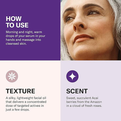 Odacité Anti Aging Serum Concentrate with Acai + Rose - Revitalizing Facial Oil, Youthful Glow, Improves Skin Tone, Wrinkles, and Firmness, Age defying, Rose Oil, 0.17 fl. oz.