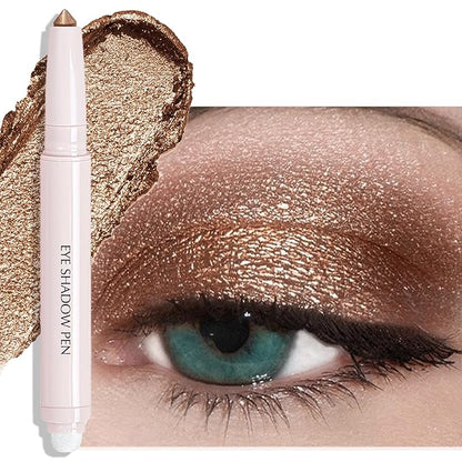 Eyeshadow Stick, Bronze Shimmer Cream Eyeshadow Long-Lasting Crease-Proof Glitter Eye Shadow Eyeliner Pencil High Pigmented Neutral Highlighter Makeup with Blending Brush & Built-in Sharpener